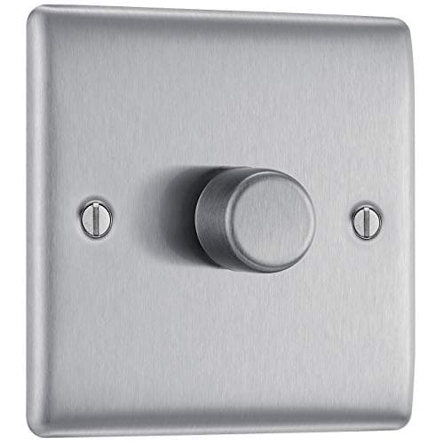 Image of BG Electrical Single Dimmer Intelligent Light Switch, Brushed Steel, 2-Way 400 W NBS81P-01