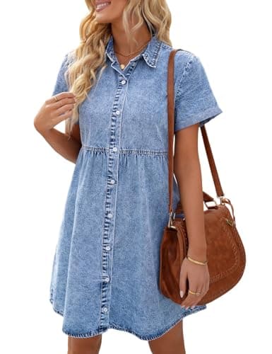 Image of Vetinee Cotton Summer Dresses for Women UK Shirt Dresses for Women Womens Shirt Dress Bay Blue Size Small Fits UK Size 8 - UK Size 10