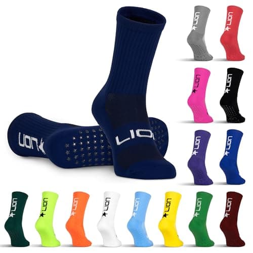 Image of LION SPORTSWEAR Football Grip Socks For Men/Women/Kids - Variety Of Colours To Match Your Team Kit & Sleeve Socks (UK, Alpha, L, Navy)