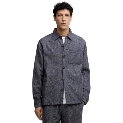 Image of Barbour Men's Stillwater Linen Blend Overshirt, Navy, Navy, L