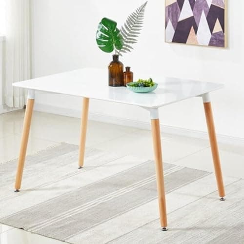 Image of P&N Homewares Halo 4 or 6 Seater Dining Table – Compact Rectangle Table with Solid Wooden Legs – Modern Retro Design – Premium Quality, Easy to Assemble, Perfect for Homes, Apartments, and Offices