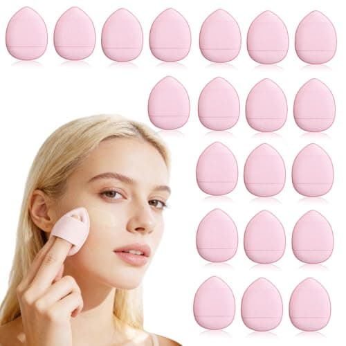 Image of 20Pcs Mini Finger Powder Puff, Mini Makeup Puff Sponges, Soft Setting Sponge Foundation Cosmetic Finger Puff for Women, Girls Makeup Setting Wet and Dry (Pink)