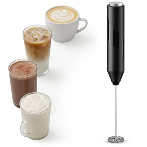Image of Wolf Power Handheld Milk Frother, Stainless Steel Electric Whisk Coffee Frother, Battery Operated, Portable Foam Maker for Latte, Cappuccino, Matcha, Hot Chocolate & Shakes (Midnight Black)