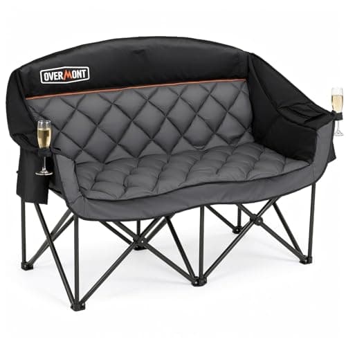 Image of OVERMONT Oversized Camping Chair Double for Adults – 382kg Folding 2 Seater Sofa-Portable, Heavy Duty Lawn Chairs with Cooling Bag&Armrest Cup Holder - Fishing Garden Outdoor,Black