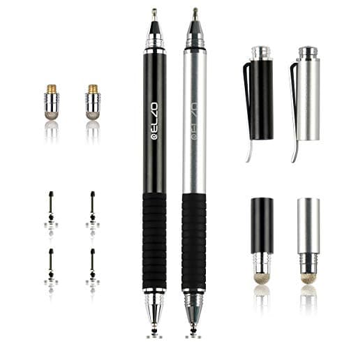 Image of ELZO 3 in 1 Capacitive Disc Stylus Gel Pen Combo 2 Pcs with 4 Replaceable Disc Tips and 2 Replacement Fiber Tips for Touch Screen Tablets Samsung Galaxy/Surface/iPhone/iPad/LG and More (Black&Silver)