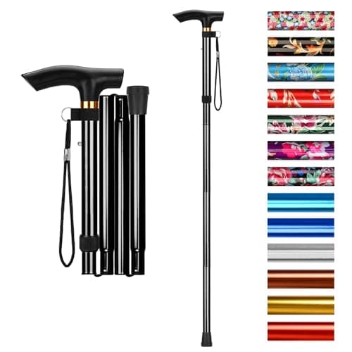 Image of supregear Walking Stick - Adjustable Folding Walking Sticks for Women and Men - Lightweight Portable Collapsible Balancing Aid - Foldable Travel Cane for Ladies Elderly Adults, Black