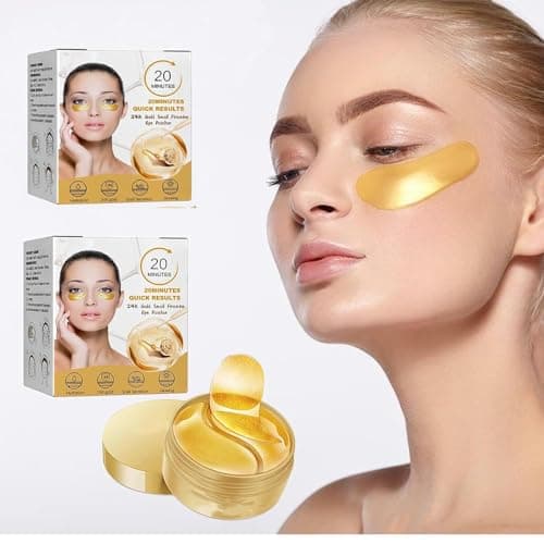 Image of 24k Gold Snail Under Eye Patches, Collagen Eye Mask, Hydrating Hyaluronic Acid Anti-Aging for Puffy Eyes, Fine Lines, Dark Circles Bags, Fine Lines, Firming Brightening Eyes for Women 60pcs (2pcs)