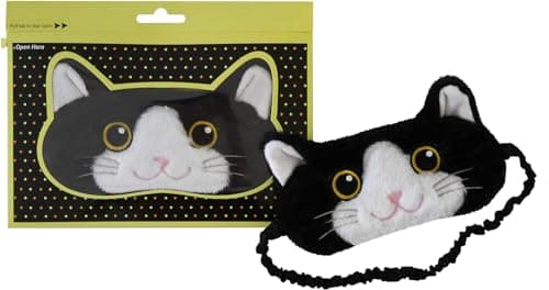 Image of Cat Plush Comfortable Sleep Eye Mask (Black & White Cat)