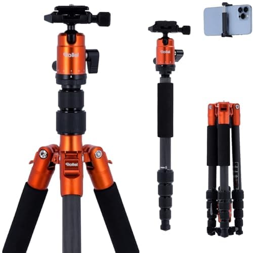 Image of Rollei Compact Traveler No. 1 Tripod Carbon Orange, 145cm Lightweight Travel Tripod with Ball Head/Phone Holder/Carry Bag Max Load 8kg DSLR Tripod Arca Swiss Compatible,Tripod-Camera-Stand-Carbon