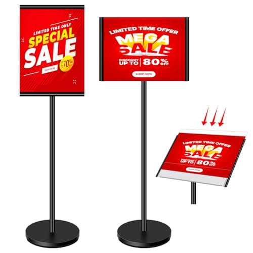 Image of VAIIGO Heavy Duty Sign Stand A3 Poster Display Stand – Floor Standing Sign Holder with Acrylic Panel for Vertical/Horizontal Display Menu Board, Restaurant, Shop, Wedding, Business (Black)