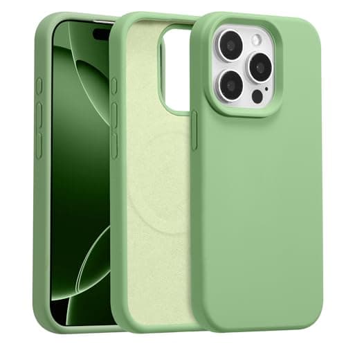 Image of UCASONG Magnetic for iPhone 14 Pro Max -6.7Inch Liquid Silicone Phone Case, Compatible with MagSafe, Cute Plain Solid Color Slim Case Soft Smooth Matte Shockproof Protective Cover, Matcha Green