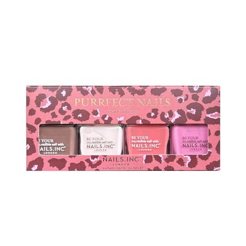 Image of Nails Inc Be Your Inc.redible Self Purrfect Nails Nail Polish Set, Nude Shades, Pink Colours, Long Lasting, No Chip, Ultra Glossy, Cruelty Free, Vegan, 4 Piece Set