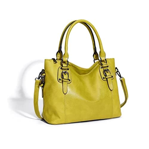 Image of Aileese Womens Handbags Soft Leather Retro Vintage Designer Top-Handle Casual Pocket Ladies Tote Shoulder Bags Yellow