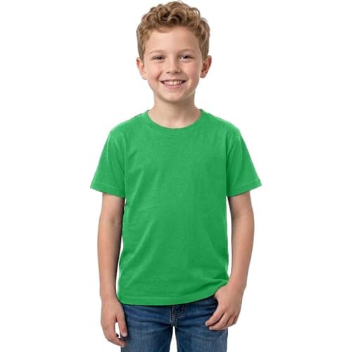 Image of IThinkHome Kids Plain Tshirt Crew Neck Short Sleeve Cotton Top for Boys & Girls Unisex Basic Tee Soft Breathable School Casual and Everyday Wear T-Shirt Kelly Green