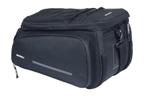 Image of Basil Move Pannier Rack Bag - 10-26L, Black, Water-Repellent, Made of Recycled Polyester, Compatible with MIK & Racktime Adapter Plates, Ideal for Commuting and Shopping
