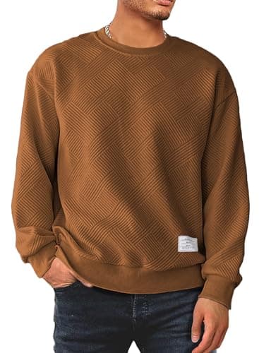 Image of Meilicloth Mens Sweatshirts Crewneck Soild Color Geometric Texture Long Sleeve Top Casual Pullover Shirt Black Large
