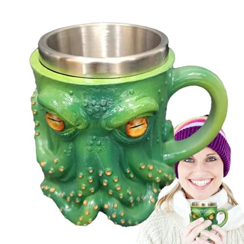 Image of Rukjmqi Cthulhu Mug, Resin Octopus Coffee Mugs, Octopus Beer Mug Cthulhu-Inspired Pirate Tankard, 3D Kraken Medieval Dragon Cup, Handmade Resin Drinking Cup with Cthulhu Tentacle for Restauran