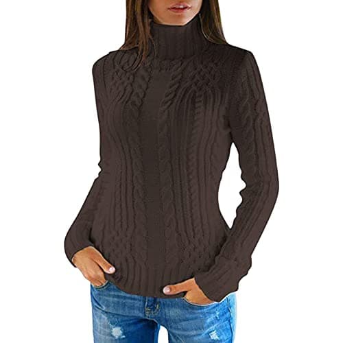 Image of Generisch Women's Turtleneck Top, Long Sleeve Knitted Jumper, Thick Knitted Jumper, a, S