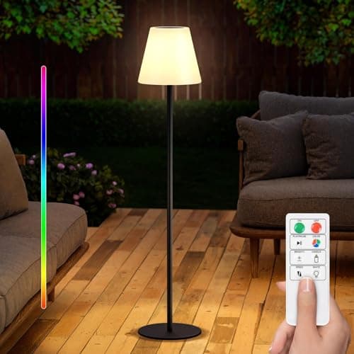 Image of GGII Solar Outdoor Floor Lamp USB Rechargeable Cordless Dimmable RGB Warm White LED Lights for Yard Garden Patio