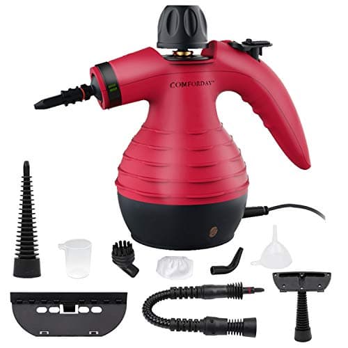 Image of Comforday Multi-Purpose Handheld Steam Cleaner 9-Piece Accessories for Multi-Surface Stain Removal,Perfect for Stain Removal, Curtains, Car Seats, Floor, Bathroom(Red)