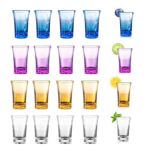 Image of SXCCNW 20 Pcs Plastic Shot Glasses, 35ml Shot Glasses, Heavy Base, 4 Colours Set for Bar Party Reunites Music Festival Birthday