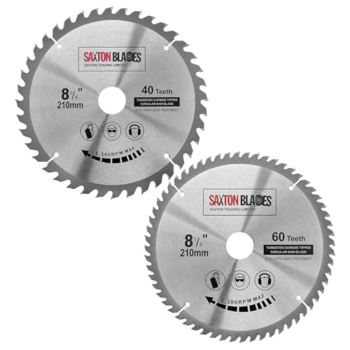 Image of 2x Saxton TCT Circular Wood Saw Blades 210mm x 30mm x 40T & 60T for Festool Bosch Makita Dewalt fits 216mm saws