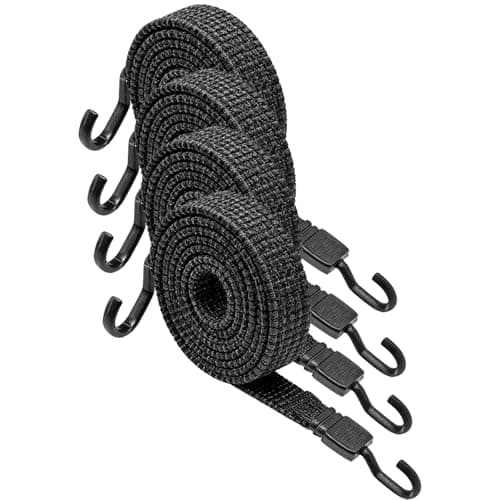 Image of Crozgan 4Pack Black Bungee Cords with Hooks,100cm Flat Bungee Straps Adjustable Flat Elastic Straps for Bicycles,Bike Luggage Rack,Camping