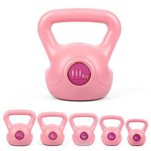 Image of Phoenix Fitness RY1424 Vinyl Kettlebell - Heavy Weight Kettle Bell for Home Gym Workout Equipment Strength Fitness Pilates Weight Training, Pink, 10kg