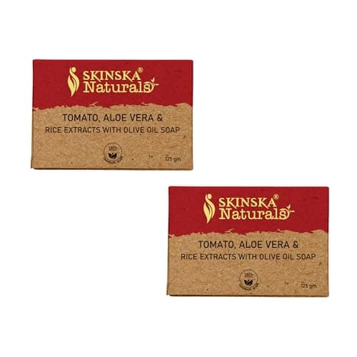 Image of SKINSKA NATURALS Tomato & Aloe Vera Soap – Handmade with Olive Oil Soap Bar, Natural Moisturising Body Cleanser for Men & Women, Refreshing & Nourishing Bath & Shower Bar, Pack of 2 × 125g