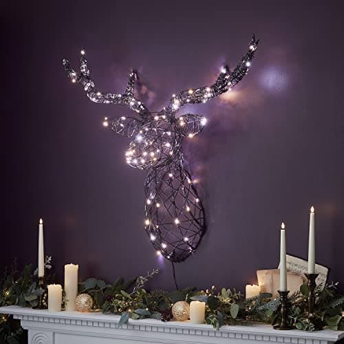 Image of Lights4fun Reindeer Stag Head Light Up Rattan Christmas Decoration with 150 Dual Colour LEDs & Timer for Indoor & Outdoor Use