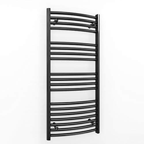 Image of 450mm Wide Curved Black Electric Pre-Filled Heated Towel Rail Radiator For Bathroom Designer UK (450mm x 1000mm (h))