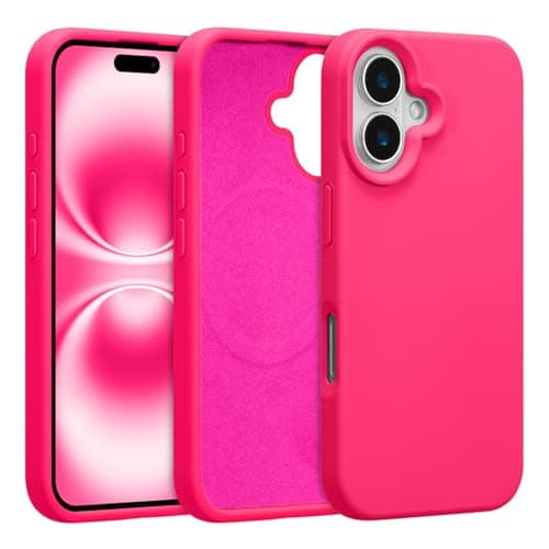Image of UCASONG Magnetic for iPhone 16-6.1Inch Liquid Silicone Phone Case, Compatible with MagSafe, Cute Plain Solid Color Slim Case Soft Smooth Matte Shockproof Protective Cover, Hot Pink