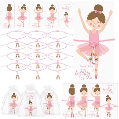 Image of Landical 30 Set Dance Gifts Ballerina Bracelets Bulk Pink Ballet Shoes Charm Bracelets with Thank You Cards Birthday Party Favors Team Dance Lover Gift for Women Dancer Students