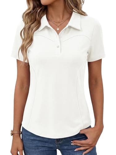 Image of IECCP Golf Polo Shirts for Women Collared Short Sleeve Quick Dry Lightweight Moisture Wicking T-Shirt Summer Work Casual Gym Tops with 3-Button 2026 (White,M)