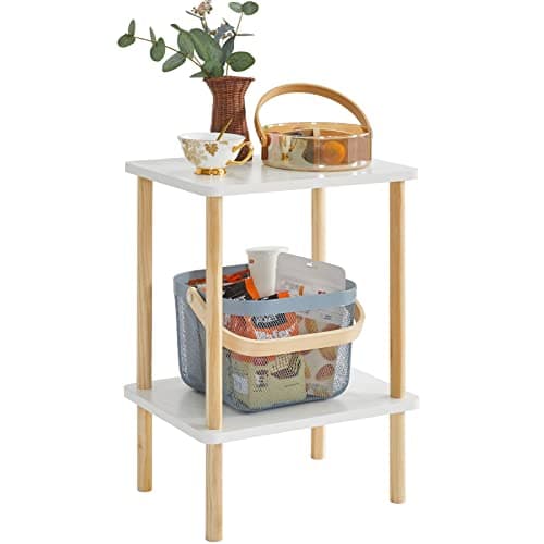 Image of IBUYKE 2-Tier Side Table, Narrow End Table with Storage Shelf, Nightstand Bedside Table for Small Spaces, Bedroom, Living Room, Entryway, Farmhouse, No-Tool Assembly, White WST002W