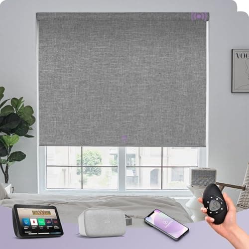 Image of Graywind Energy Efficient Electric Roller Blinds - 4-Layer Double-Sided Thermal Fabric, Smart Motorised Blackout Blinds Compatible with Alexa Google, Rechargeable, Made to Measure, Light Grey