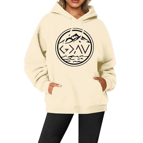 Image of Generisch Hoodie Women's Hoody Pullover Hoodie Sweatshirt with Hood Hoodie with Letter Print for Women Long Sleeve Pockets, beige, L