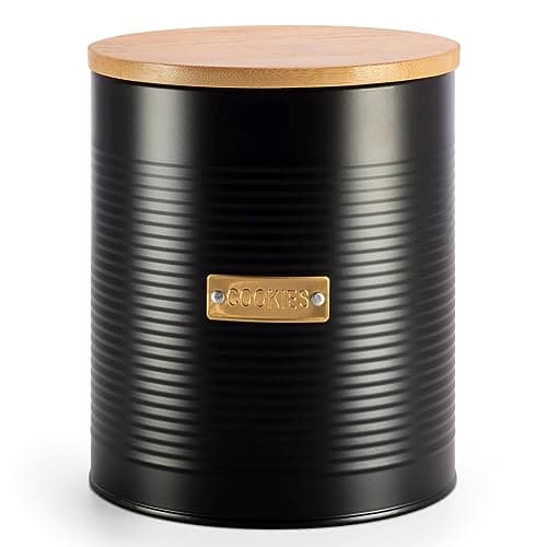 Image of EHC Round Cookie Biscuit Storage Container Jar with Airtight Lid, Black, 2.8L