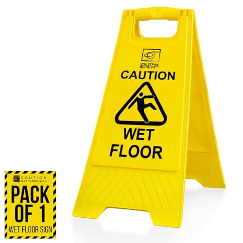 Image of Pack of 1 Wet Floor Sign With “Caution Wet Floor” Imprint on Bright Yellow Portable and Durable A-Frame Safety Cone (1)
