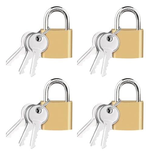 Image of 4pcs Padlock with Keys, 32mm Brass Padlocks Small Solid Padlock for Doors Travel Bags Toolboxes Garage Warehouse Cabinets