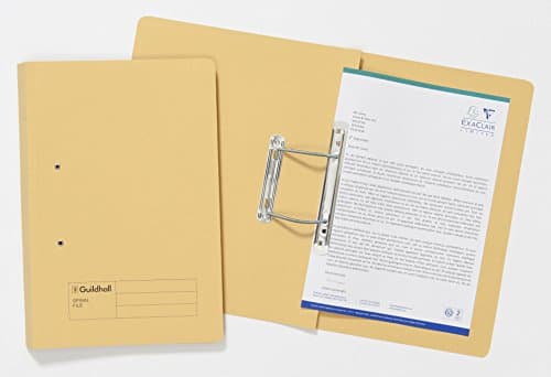 Image of Exacompta - Ref 346-YLWZ - Guildhall - Document Spiral Files, 285gsm Medium Weight Spring Manilla, 355x250mm, Metal Spring Mechanism, Blue Angel Certified - Yellow, Pack of 25