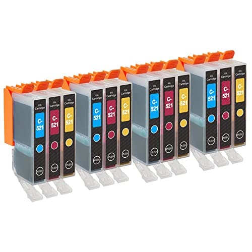 Image of Go Inks C-521CMY Compatible C/M/Y Ink Cartridges to replace Canon CLI-521C, CLI-521M, CLI-521Y for use with Canon PIXMA Printers (Pack of 12), High Capacity