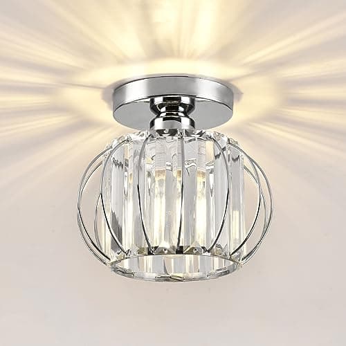 Image of ZYDTRIP Crystals Ceiling Light Fixtures Chandelier, Small Semi Flush Mount Ceiling Light Fitting for Hallway Entrance Kitchen Bedroom Dining Rooms Living Rooms Bar (Silver)