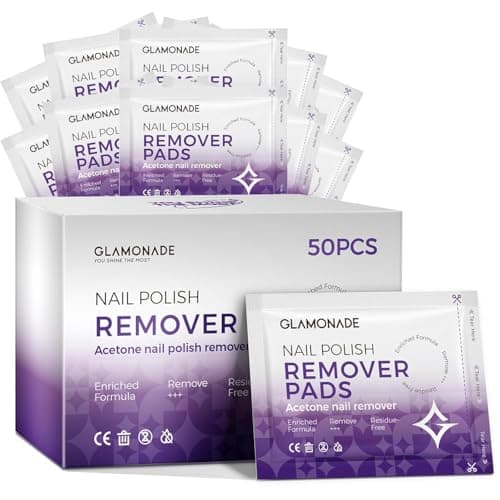 Image of Glamonade Nail Polish Remover Pads: Nail Varnish Remover Pads Acetone Nail Polish Remover Wipes 50 PCS Individually Wrapped Conveniently Quickly Portable