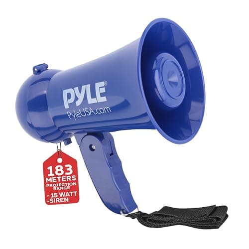 Image of Pyle Portable Megaphone Loudhailer – Battery Powered Handheld Bullhorn PA Speaker with Built-In Microphone, Adjustable Volume, Talk & Siren (Navy Blue)