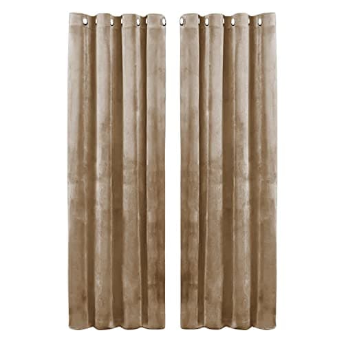 Image of Hafaa Beige Blackout Curtains for Bedroom – 66” wide x 90” drop Thermal Insulated Crushed Velvet Curtains for Living Room – Eyelet Room Darkening Curtains with 2 Tie Backs (168cm x 228cm)