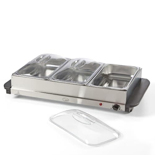 Image of Quest 16510 Large Buffet Server and Warming Tray / 3 x 2.4L Trays / 300W / Rapid Heating/Adjustable Thermostat/Lids Included