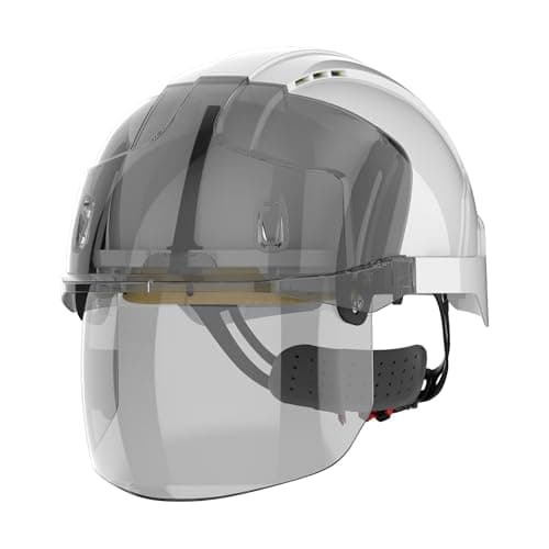 Image of JSP EVO VISTAshield EN 397 Safety Helmet with A-rated Impact Protection Integrated Faceshield Vented White/Smoke (AMD170-005-F00)