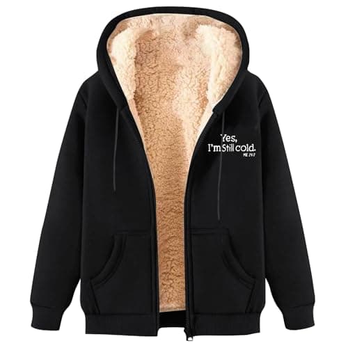 Image of Fleece Jacket Womens Full Zip Winter Soft Sherpa Lined Full Zip Hoodies Ladies Casual Teddy Bear Thick Warm Hooded Coats Outdoor Running Zipper Jackets with Pockets Black Style#3 3XL