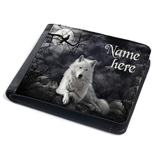 Image of Wolf Wallet Mens Bi-Fold Coin Card Holder Wolves Personalised (ST732)